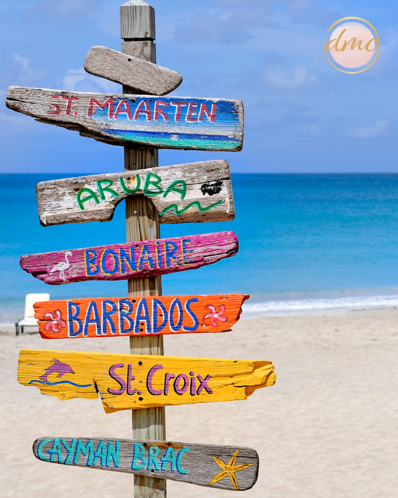 Wooden signs for Caribbean islands